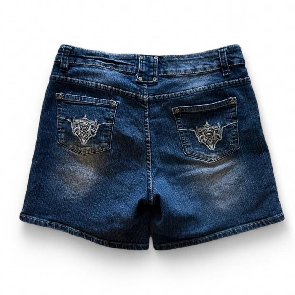 Therapy Dark Blue Denim Shorts with Tribal Embroidered Pockets